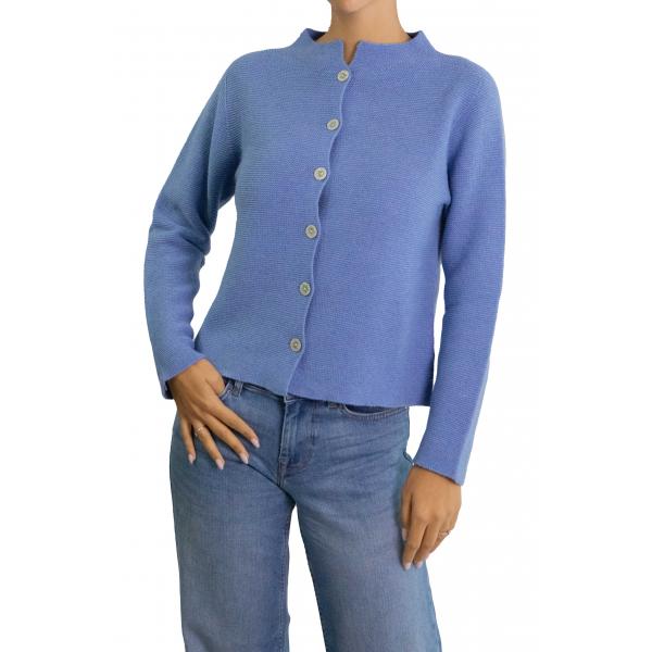 Cardigan tinta unita con bottoni e colletto alla coreana misto cashmere 